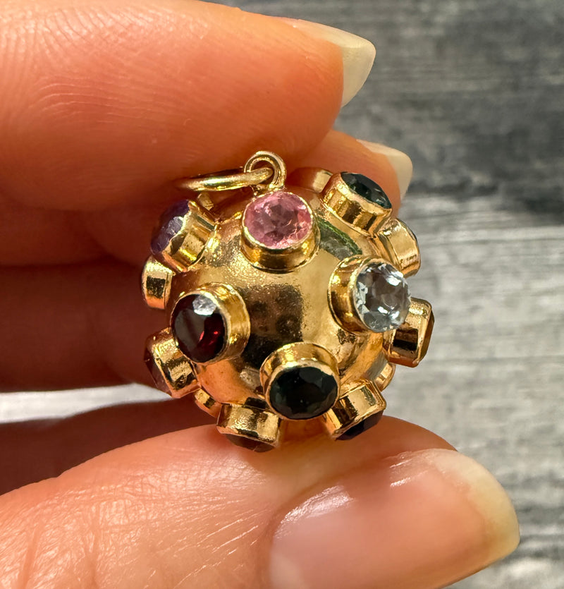 Large Vintage 18K Gold and Multicolor Stone Sputnik Charm