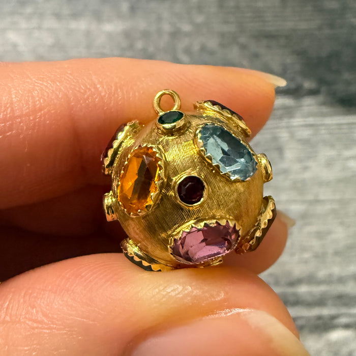 Vintage Multicolor Stone and 18K Gold Sputnik Charm (S)