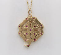 Double-Sided 14K Gold Dangling Four Leaf Clover Charm