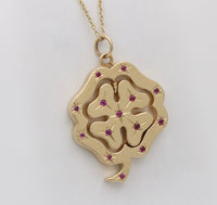 Double-Sided 14K Gold Dangling Four Leaf Clover Charm