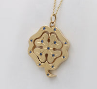 Double-Sided 14K Gold Dangling Four Leaf Clover Charm