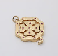 Double-Sided 14K Gold Dangling Four Leaf Clover Charm