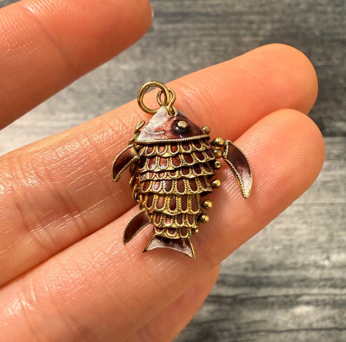 Vintage Enamel and 14K Gold Lion Fish Charm