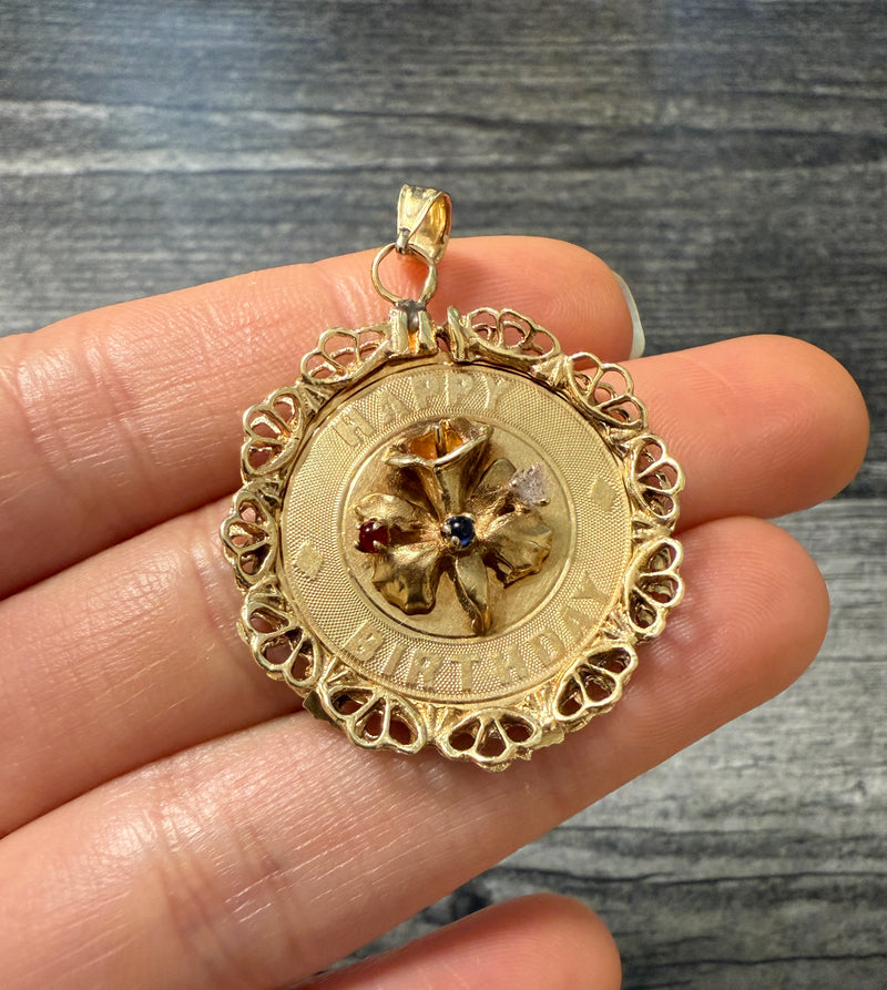 Vintage "Happy Birthday" Orchid Charm in 14K Gold