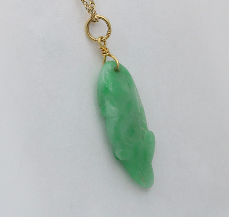 Vintage Carved Jade and 18K Gold Fish Charm