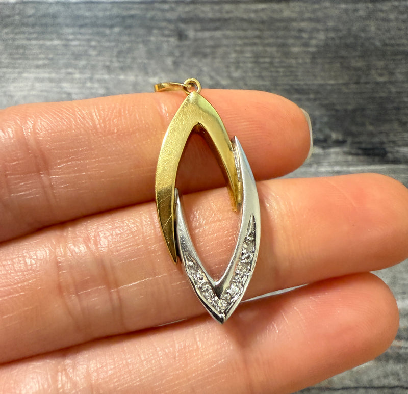 Diamond and 14K Bicolor Gold Marquise Shaped Pendant