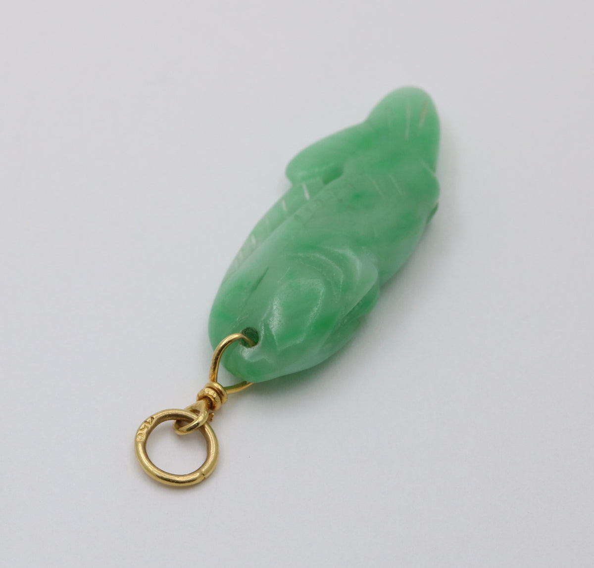 Vintage Carved Jade and 18K Gold Fish Charm