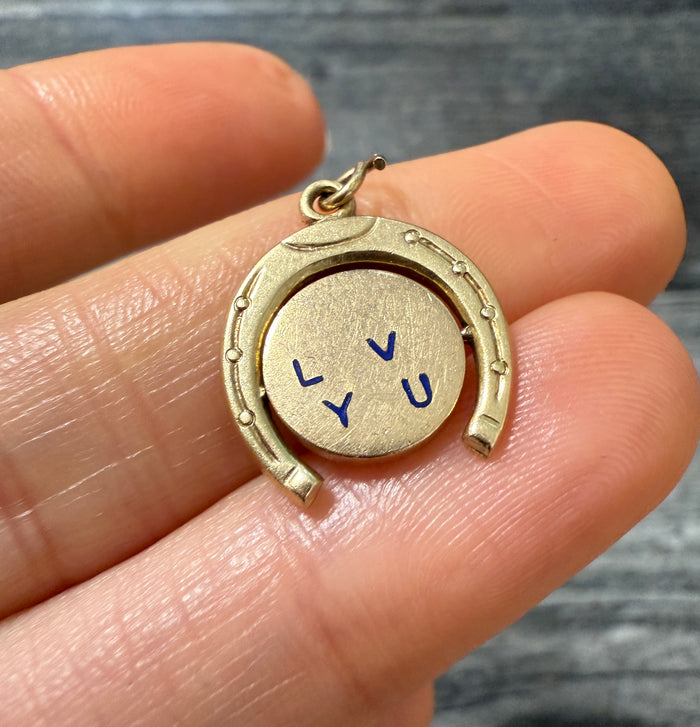 Vintage Enamel and 14K Gold "I LOVE YOU" Spinner Charm