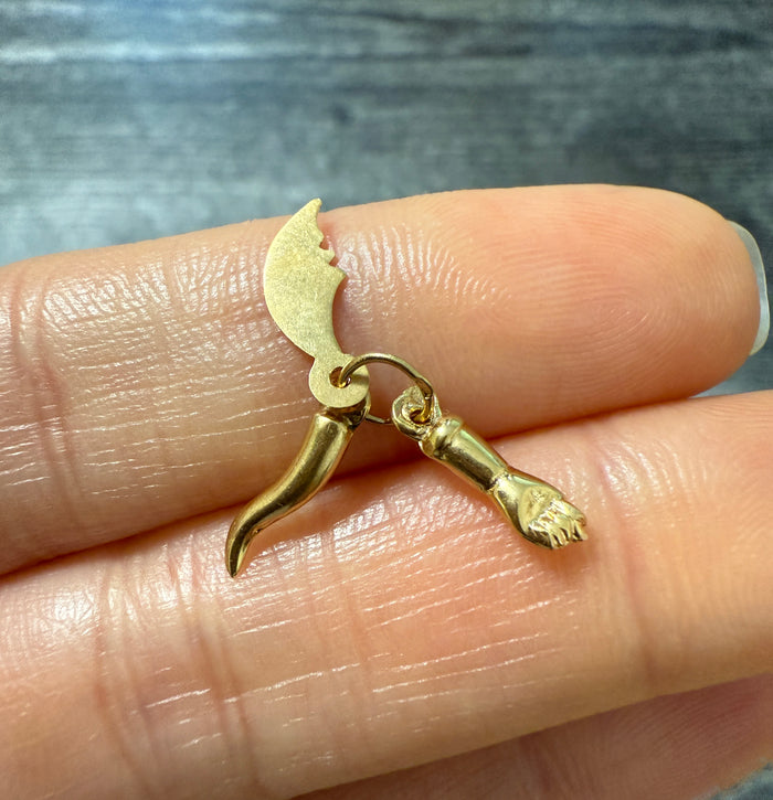 Vintage 19K Gold Charm Jumble - Figa, Crescent, Italian Horn