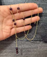 Vintage Garnet Bead Lariat Necklace in 14K Gold