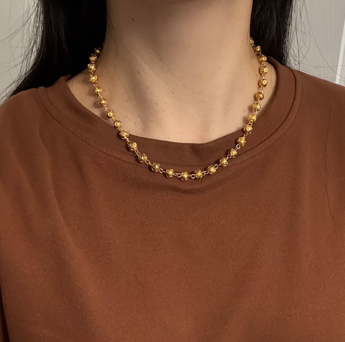 Vintage 19K Gold Portuguese Etruscan Revival Gold Ball Chain, 18.25" Long