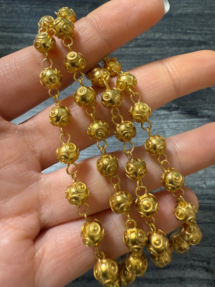 Vintage 19K Gold Portuguese Etruscan Revival Gold Ball Chain, 18.25" Long