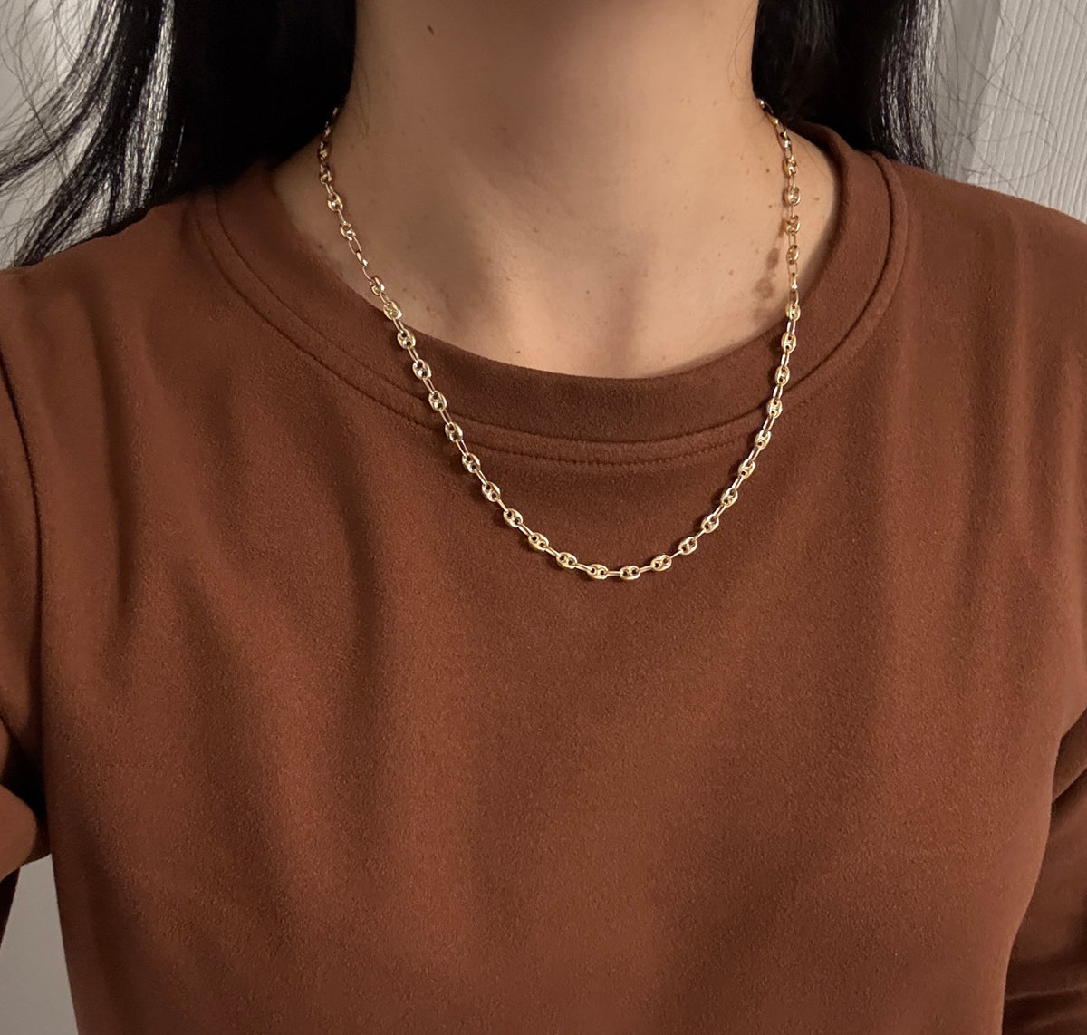 14K Gold Puffy Mariner Link Chain, 20.25" Long