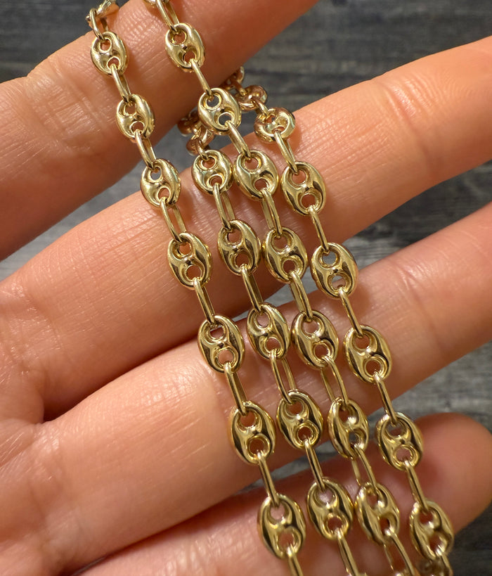 14K Gold Puffy Mariner Link Chain, 20.25" Long