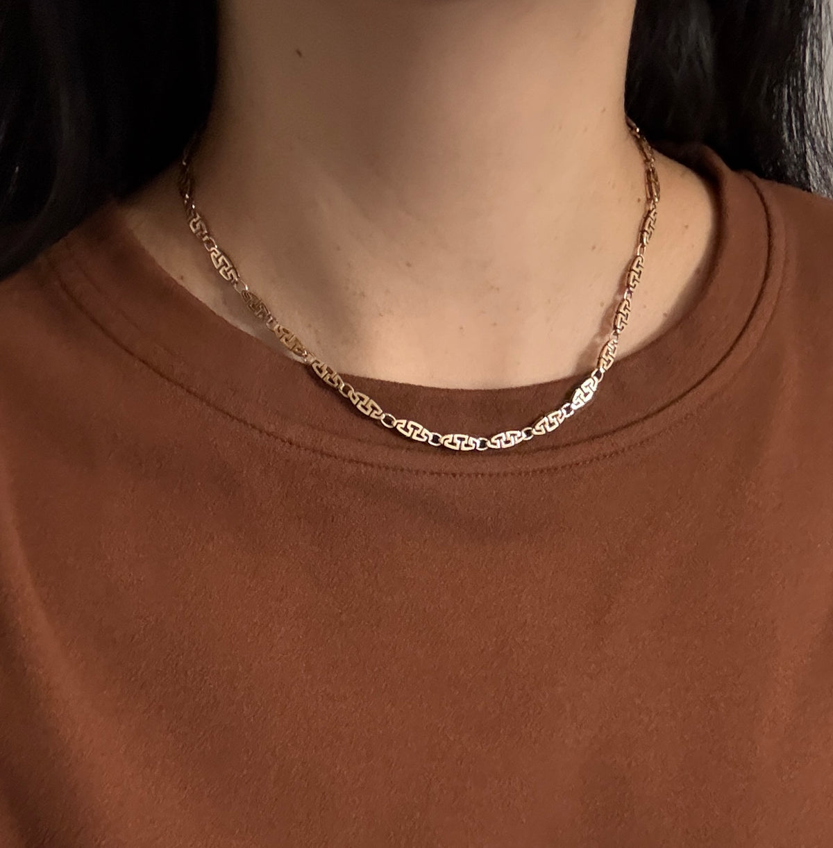 Vintage 14K Gold Greek Key Panel Link Chain