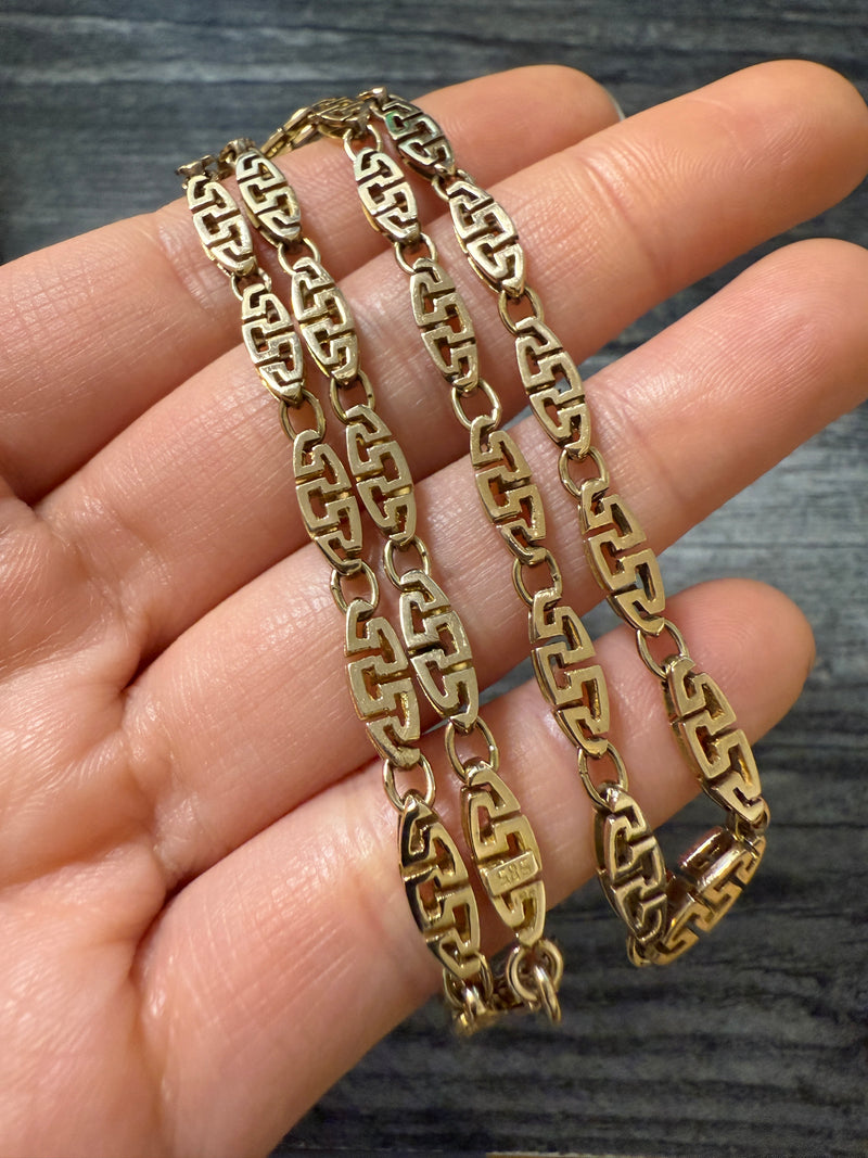 Vintage 14K Gold Greek Key Panel Link Chain