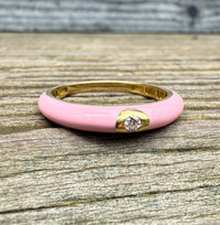 Pink Enamel and Diamond Band, Size 6.75