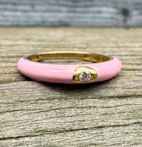 Pink Enamel and Diamond Band, Size 6.75