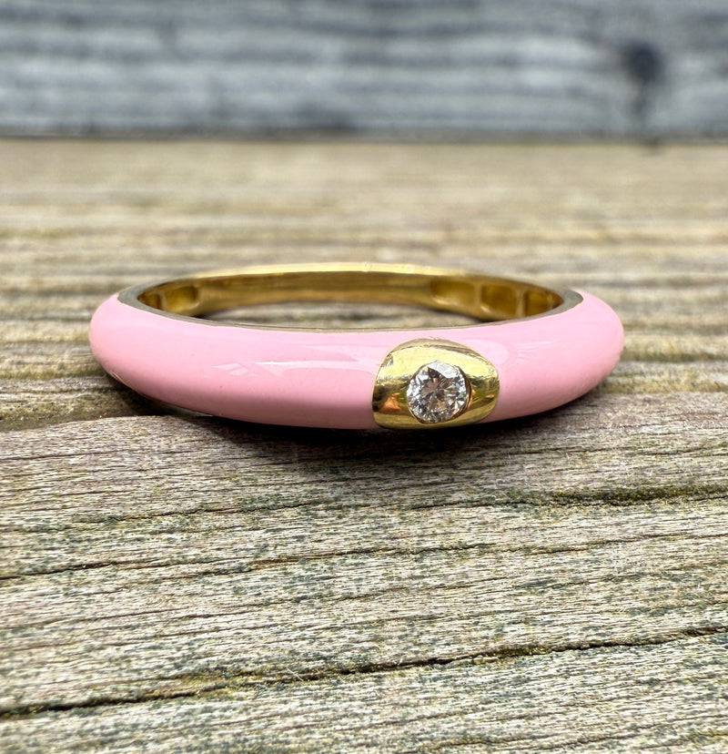 Pink Enamel and Diamond Band, Size 6.75