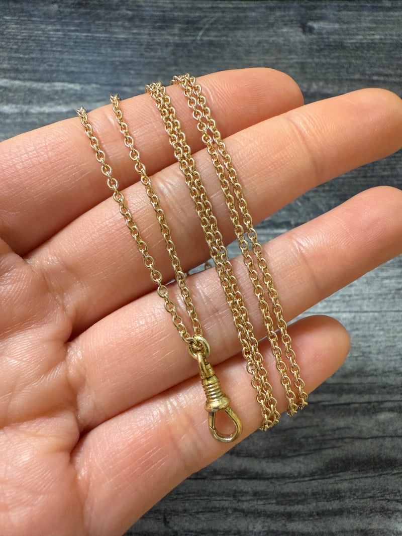 Antique 14K Gold Cable Link Chain with Dog Clip Clasp, 32" Long