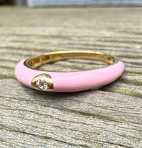 Pink Enamel and Diamond Band, Size 6.75