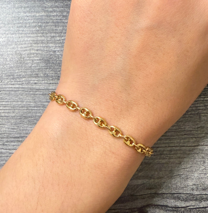 Puffy Mariner Link 14K Gold Bracelet, 6.8" Long