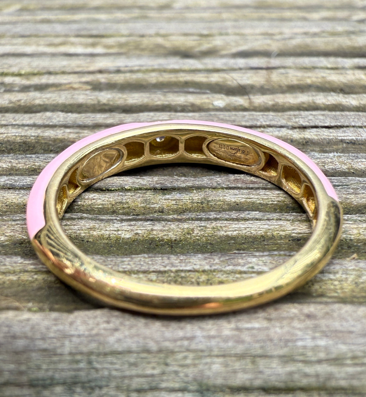 Pink Enamel and Diamond Band, Size 6.75
