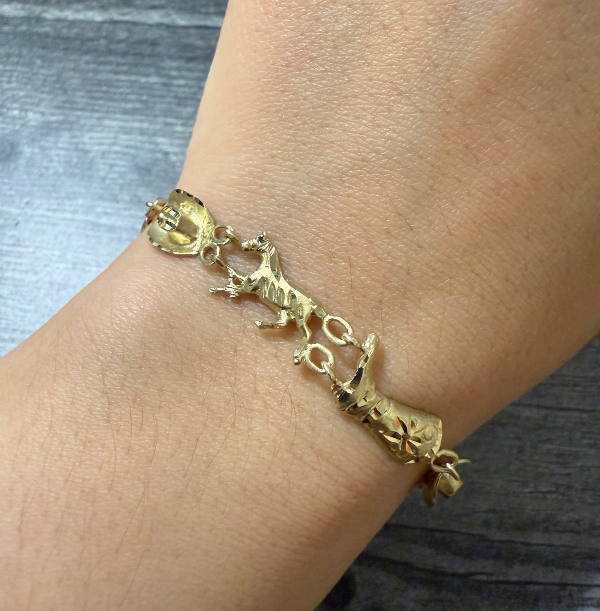 Vintage 10K Gold Cowboy and Horse Motif Bracelet