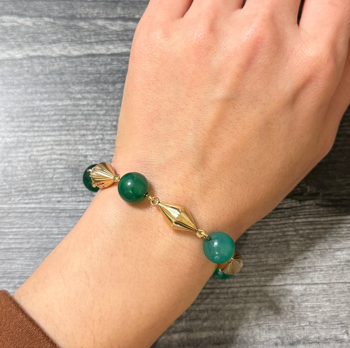Green Onyx and 18K Gold Geometric Bead Bracelet