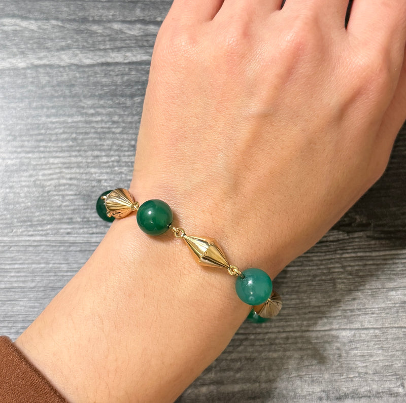 Green Onyx and 18K Gold Geometric Bead Bracelet