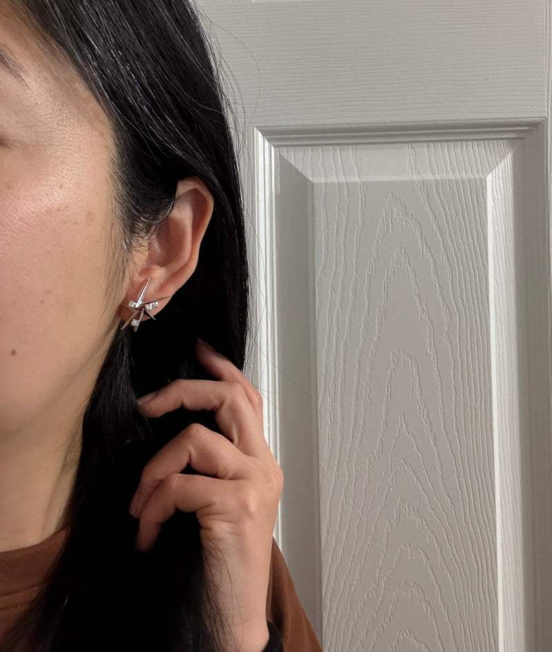 Diamond and 18K White Gold Spiky Modernist Earrings