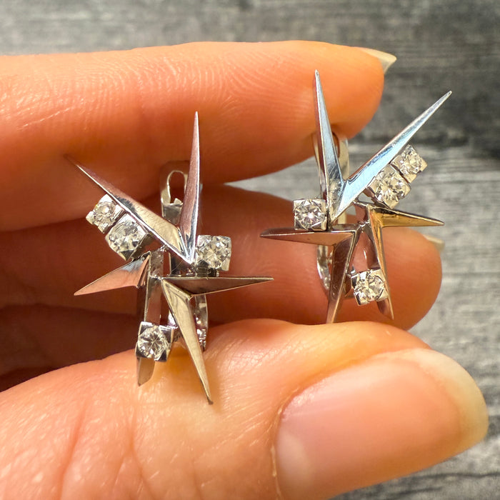 Diamond and 18K White Gold Spiky Modernist Earrings