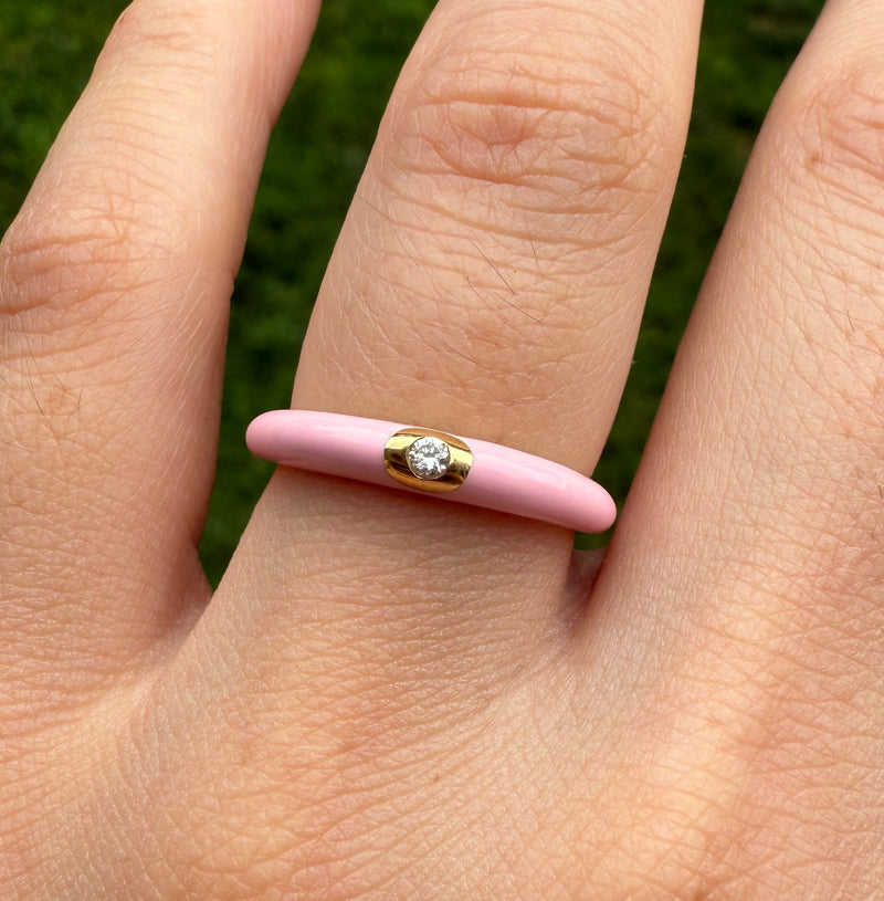 Pink Enamel and Diamond Band, Size 6.75