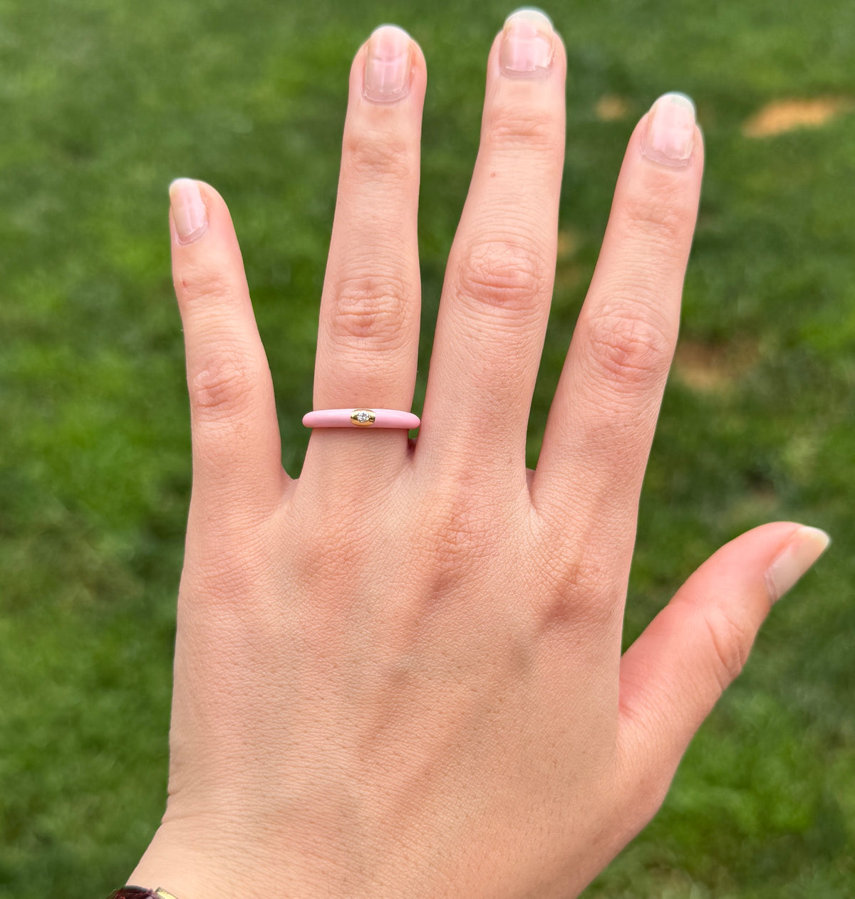 Pink Enamel and Diamond Band, Size 6.75