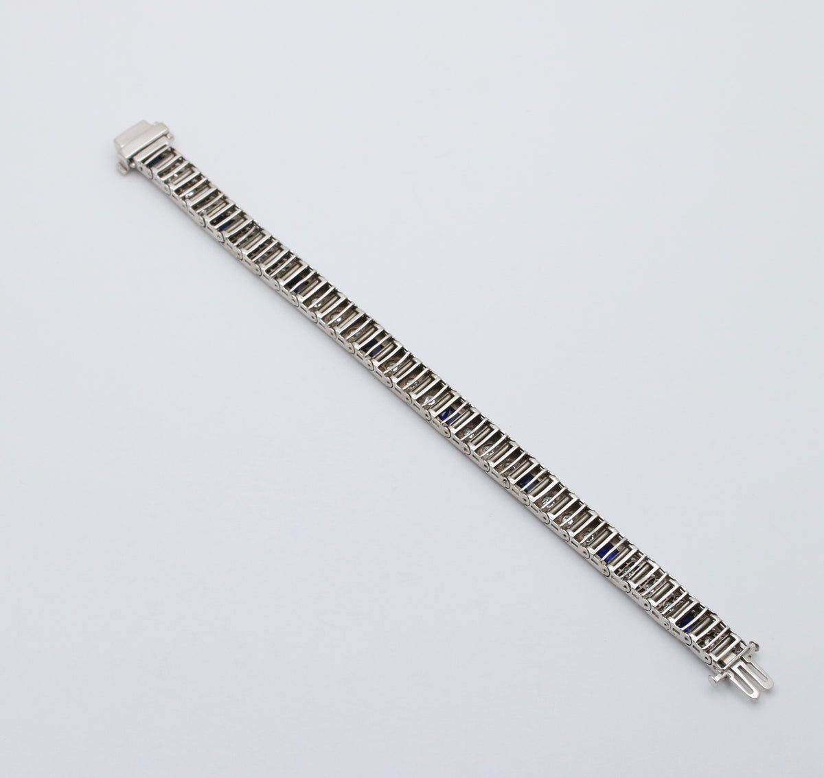 Art Deco Diamond and Man-Made Sapphire 14K White Gold Bracelet