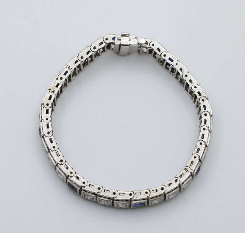 Art Deco Diamond and Man-Made Sapphire 14K White Gold Bracelet
