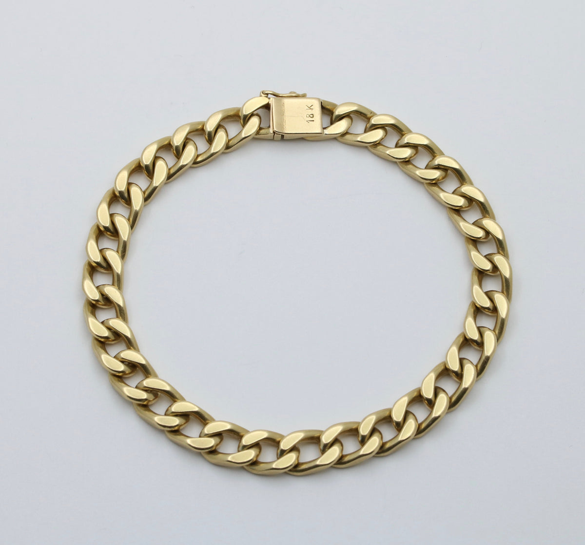 Vintage Diamond and 18K Gold Solid Curb Link Bracelet, 7.5” Long
