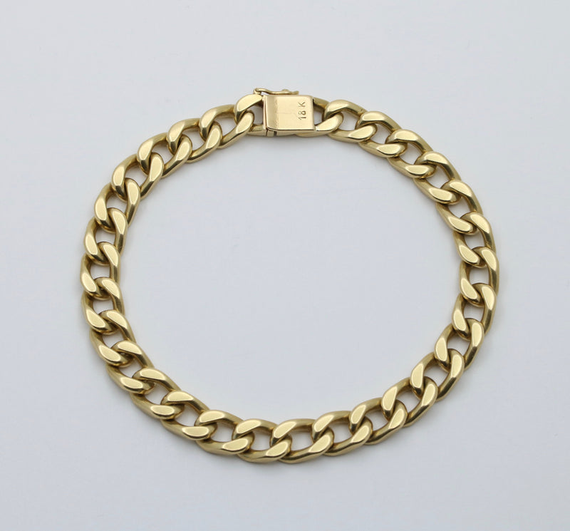 Vintage Diamond and 18K Gold Solid Curb Link Bracelet, 7.5” Long