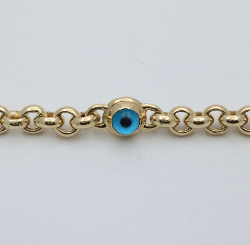 Glass Evil Eye and 14K Gold Bracelet, 7.5” Long