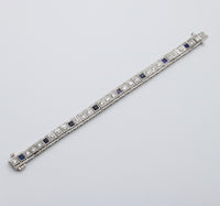 Art Deco Diamond and Man-Made Sapphire 14K White Gold Bracelet