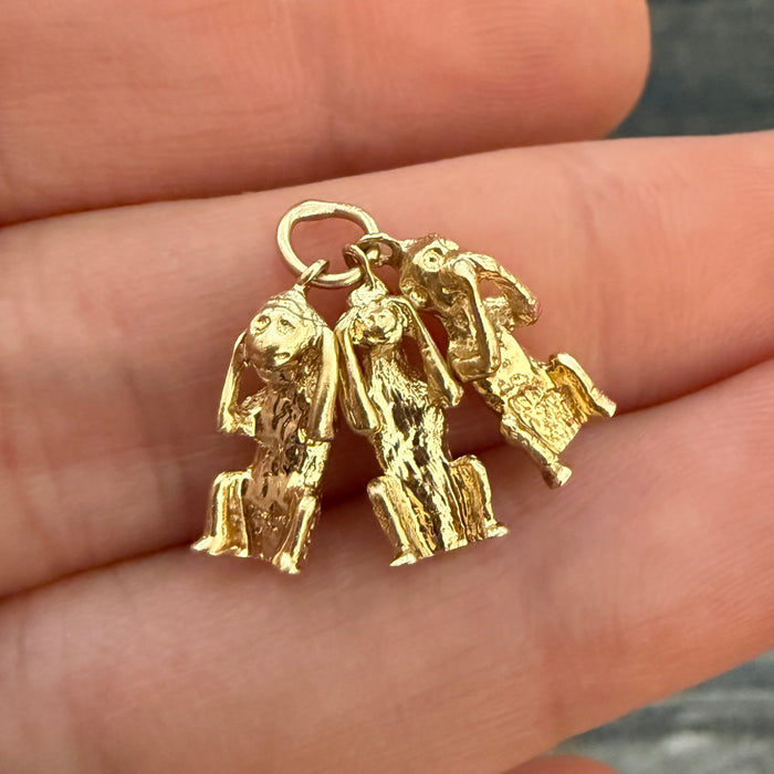 Three Wise Monkeys 14K Gold Charm