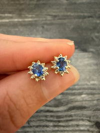 Sapphire and Diamond Halo 14K Gold Stud Earrings