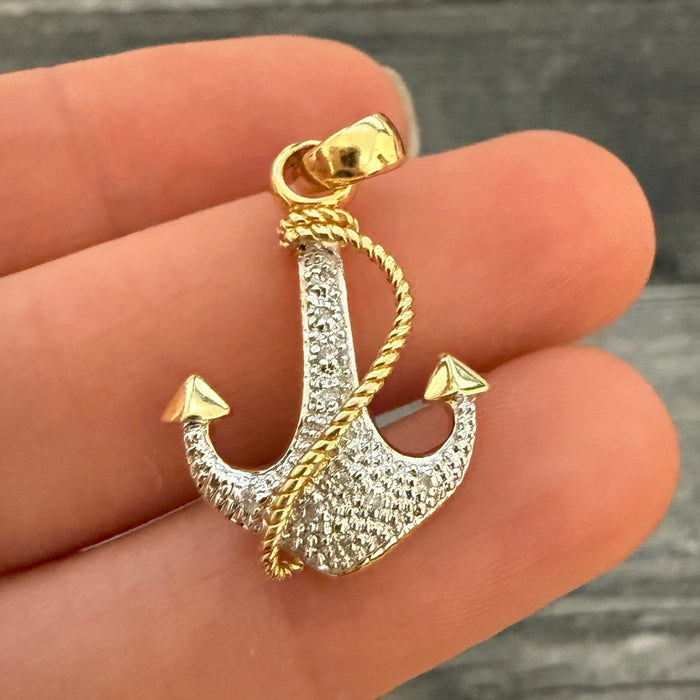 Diamond and 14K Gold Anchor Charm