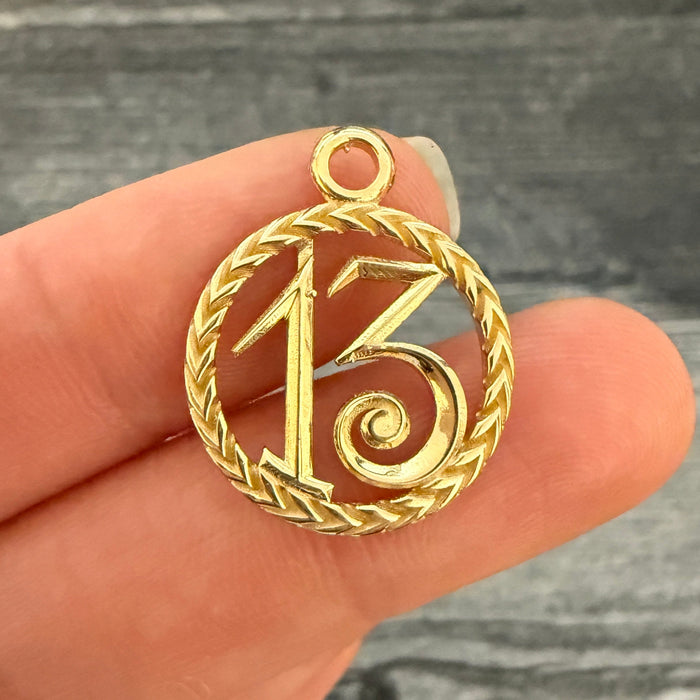 Large A/O Lucky 13 Charm in 14K Gold