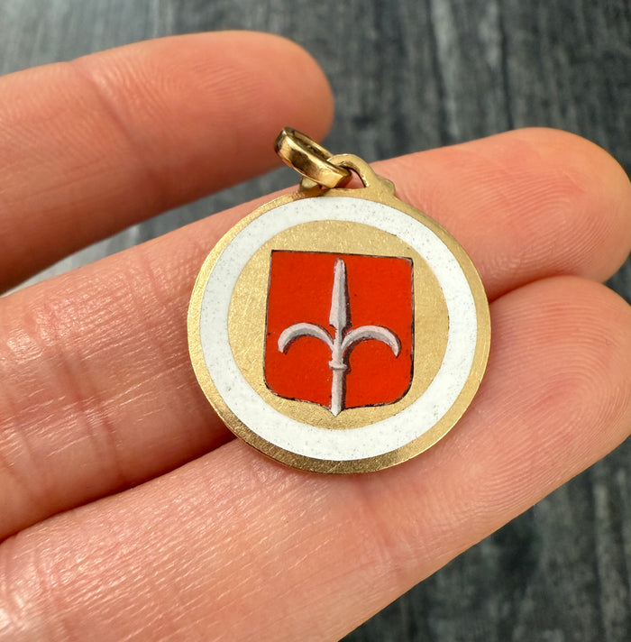 Enameled 18K Gold Coat of Arms of Trieste, the Halberd of Saint Sergius