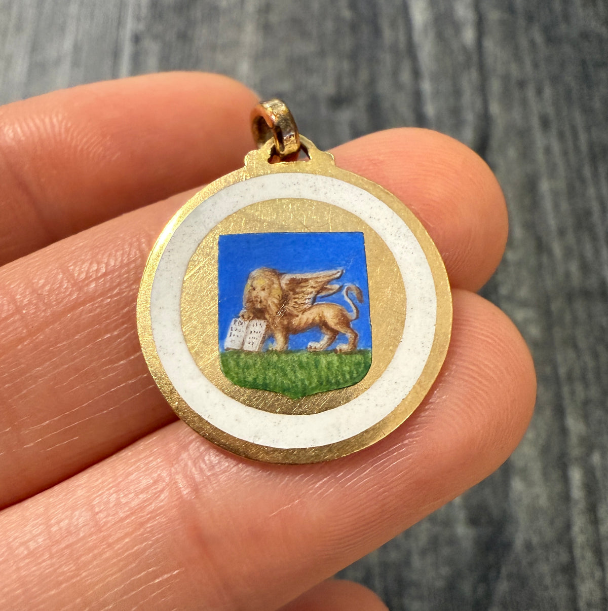 Enameled 18K Gold Lion of Venice Charm
