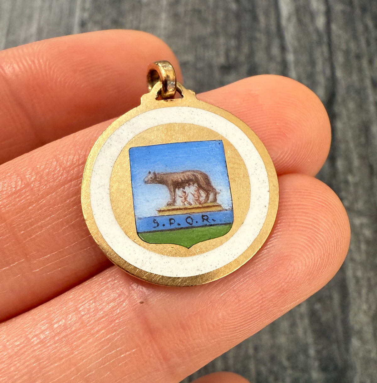 Enameled 18K Gold Capitoline Wolf Charm of Rome