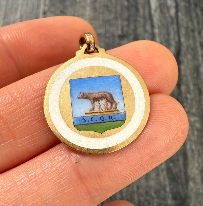 Enameled 18K Gold Capitoline Wolf Charm of Rome