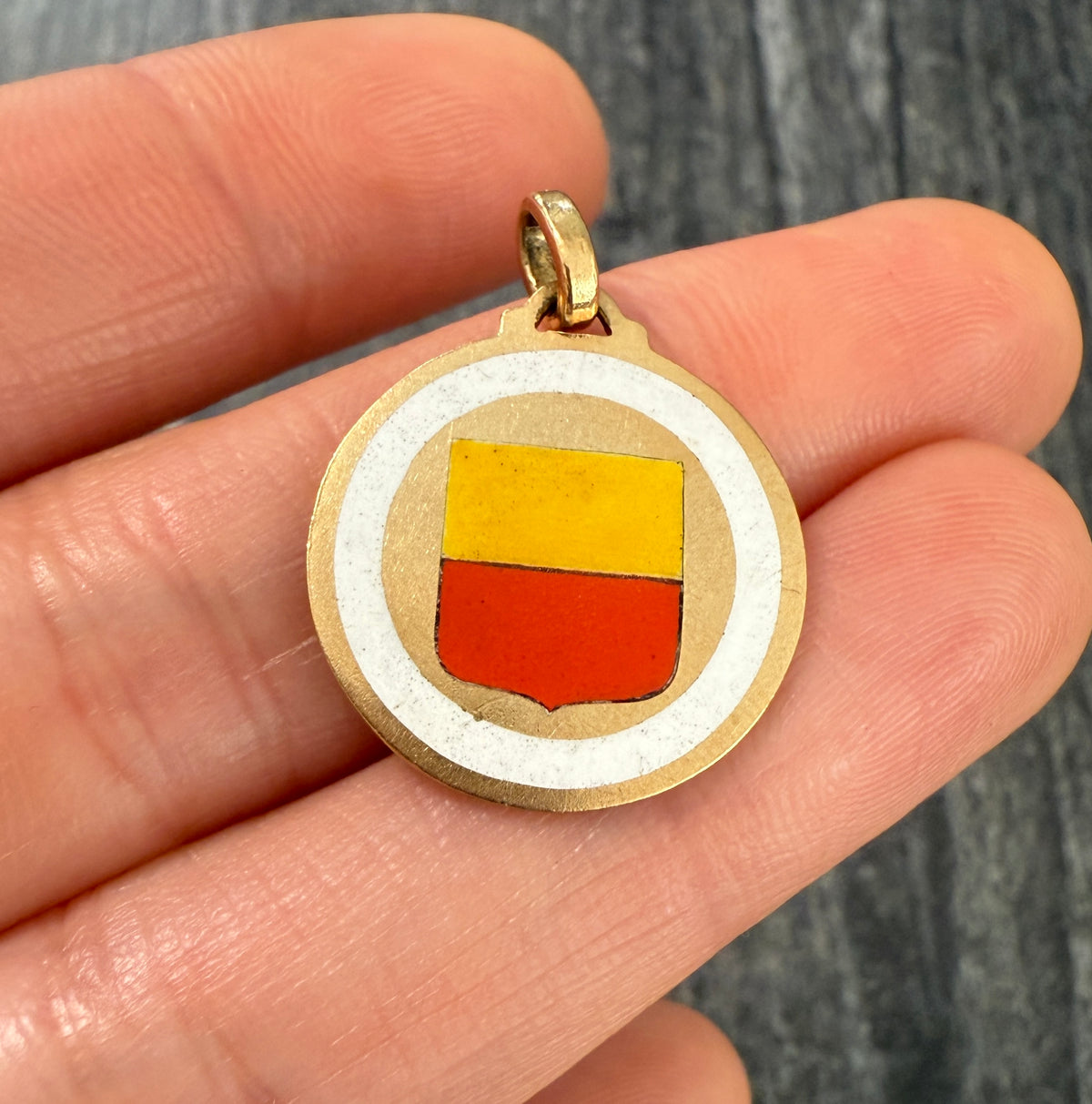 Enameled 18K Gold Shield of Naples Italy