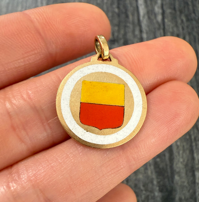 Enameled 18K Gold Shield of Naples Italy